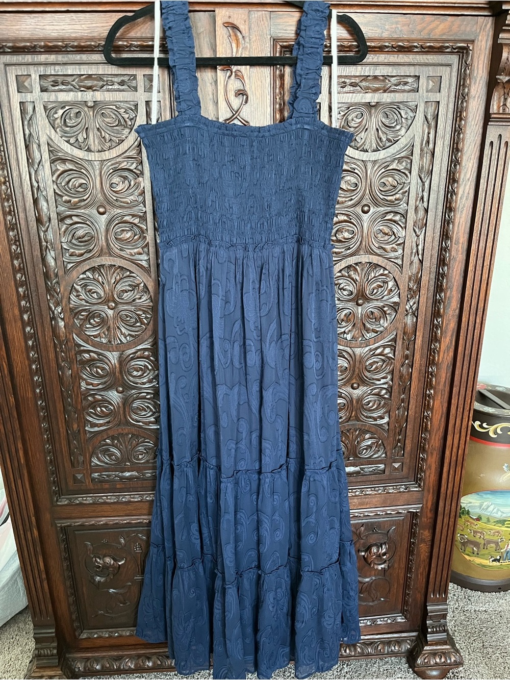 Lilly Pulitzer Navy Smocked Hadley Midi Dress with Ruffled Straps large